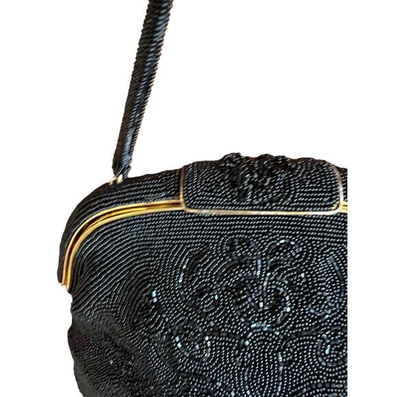 Vintage 60s Magid black beaded Evening Bag - Picture 4 of 10